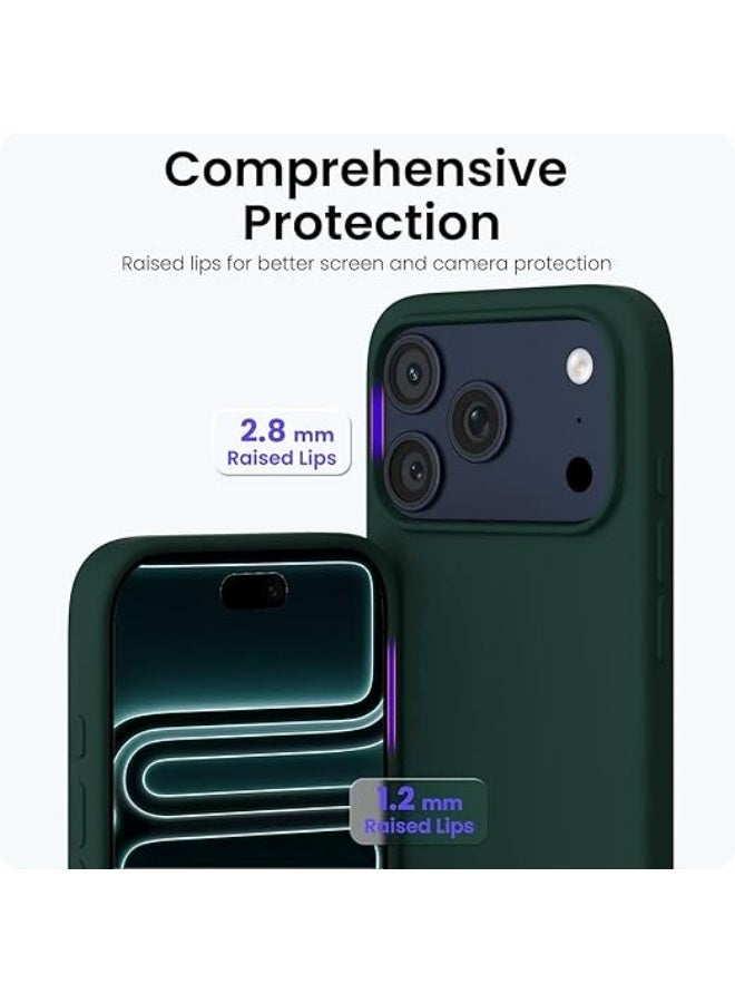 Compatible with iPhone 17 Pro Max Case 6.9", Slim Liquid Silicone Soft Gel Rubber Shockproof Protective Cover with Anti-Scratch Microfiber Lining (Dark Green) - Image 3